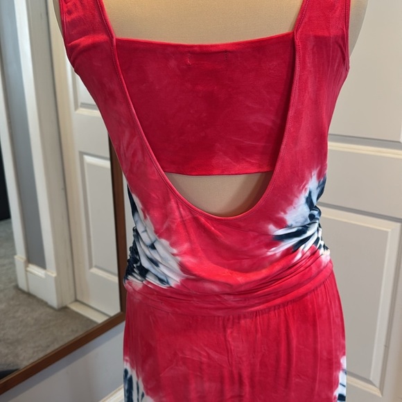 Patriotic Red White Blue Tie Dye sleeves less Maxi Dress Long Medium 4th of July - Picture 5 of 10